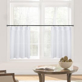 White Cafe Sheer Curtains 36 Inch Length for Kitchen Window,Back Tab Pinch Pleated Short Linen Curtains for Small Bedroom Windows,Set of 2 Panels,24 x 36 in Long