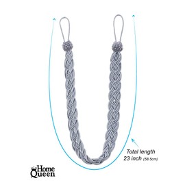 Home Queen - Cortina trenzada a mano con amarre para cortina, alzapaños con hebilla, 2 cuerdas para cinturón con 2 ganchos de metal, color gris