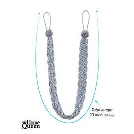 Home Queen - Cortina trenzada a mano con amarre para cortina, alzapaños con hebilla, 2 cuerdas para cinturón con 2 ganchos de metal, color gris