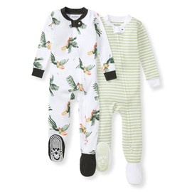 Burt's Bees Baby Baby Boy's Sleeper PJs, 100% Organic Cotton, Soft One-Piece Footie, Diagonal Zip Up Jumpsuit, Snug Fit Pajamas with Snap Tab, Toucan 2-pk, 24 Months