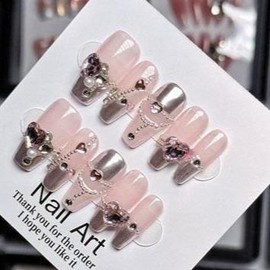 Press on nails,Handmade,Meduim Length,Cute,Super Strong,3D charms - Color: D92, size: s