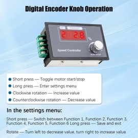 PWM Motor Speed Controller Binghe DC 6-60V Motor Speed Controller, Rotary Knob, 1-100 kHz Adjustable Frequency, Motor Speed Controller with LED Numeric, 0-100% Speed Control, Soft Start/Stop, for DC