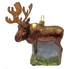 Male Bull Moose with Antlers Polish Glass Christmas Ornament Animal Decoration