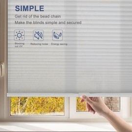 MYshade Cordless Cellular Window Shades Light Filtering Blinds for Indoor Windows 1.5 inch Honeycomb Cell Sheer Fabric Accordion Pull Down Blinds Easy Lift Easy to Install, Size 27" W X 64" H (Grey)