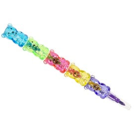 DUCKIEZ Bear Style Stacker Colouring Pencils, Push-Up, Purple, Yellow, Red, Green, Blue, 13cm Stacked Size. Pack of 5 stacker crayons.