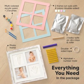 Baby Hand and Footprint Kit - Baby Footprint Kit, Baby Hand & Footprint Makers, Newborn Baby Handprint Footprint Keepsake Frame, Baby Registry Search, Baby Girl Gifts, Baby Boy Gifts (Vintage White)