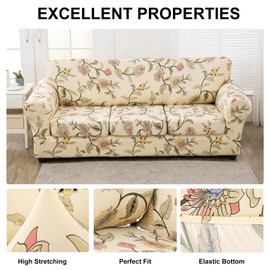 ARNTY Stretch Sofa Covers for 1/2/3 Cushion Sofa Furniture Slipcovers with Improved Thicker Jacquard Fabric (Blossoming World, 2 Cushion Sofa Covers)
