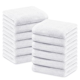 Olivia Rocco Hotel Collection Towels White Grey Hospitality Commercial Towel Set for Hotels B&Bs Hospitals 100% Soft Cotton Super Absorbent and Quick Dry, 12 Pk Face Cloths White