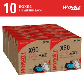 WypAll GeneralClean X60 Cloths Multi-Task Cleaning Wipes (34790), Pop-Up Box, Strong and Absorbent Towels, White (10 Boxes of 118 Sheets, 1,180 Sheet Total)