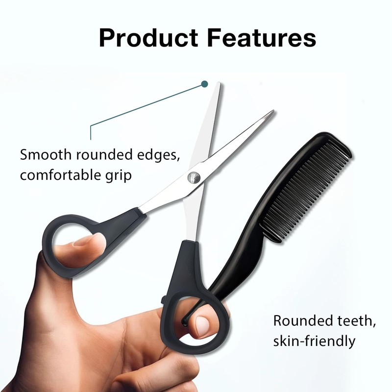 2 Pack Men's Beard & Mustache Scissors & Mini Comb