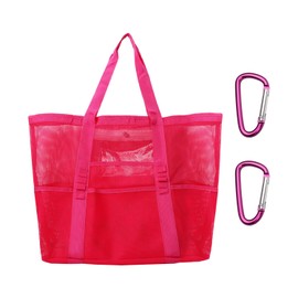 1 Pink Mesh Bag, 2 Hanging Buckles, Beach Toy Bag, Breathable Hollow Bag, Handbag with Multiple Pockets, Portable Beach Bag, Suitable for Swimming Pool and Beach Travel, pink, Unit size