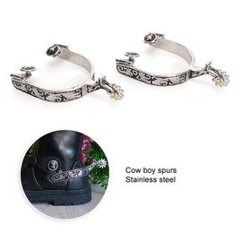 EIMSOAH 2PCS Silver Stainless Steel Horse Spurs, with Pattern, Cowboy Spurs, Boot Spurs, Metalab Spurs, for Training and Competition