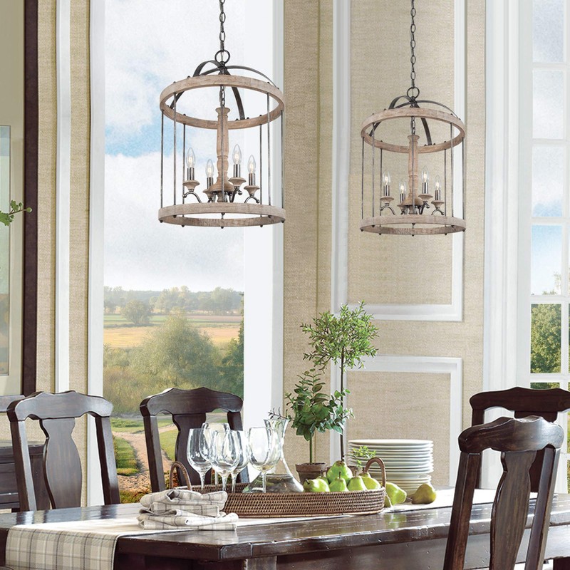 LNC Wood Chandeliers for Kitchen Island, Farmhouse Hanging Light Fixture