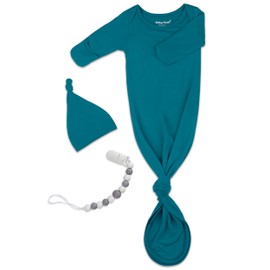 Knotted Gown Baby Newborn Coming Home Outfit Boy Girl, Soft Modal Infant Sleeper 0-3 Months, Announcement Clothes Nightgown with Mittens, Pacifier Clip & Hat Set Grape Purple