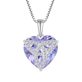 YL Celtic Knot Necklace 925 Sterling Silver Knot Pendant Chain 12 Birthstone Cubic Zirconia Necklace Jewellery Gifts for Women, Silver, Alexandrite