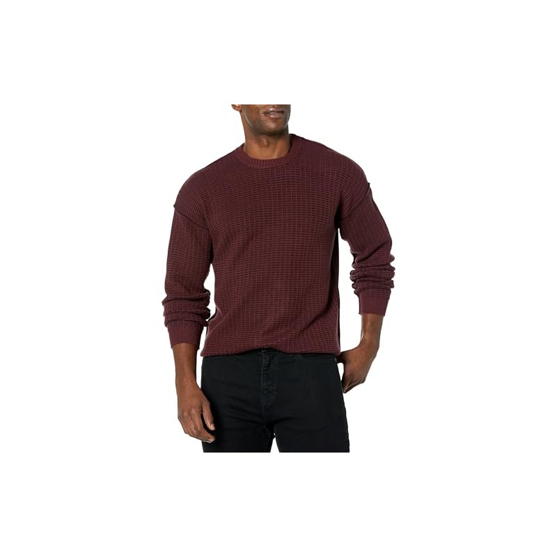 GUESS Men's Long Sleeve 2 Tone Waffle Brendon Sweater, Jet