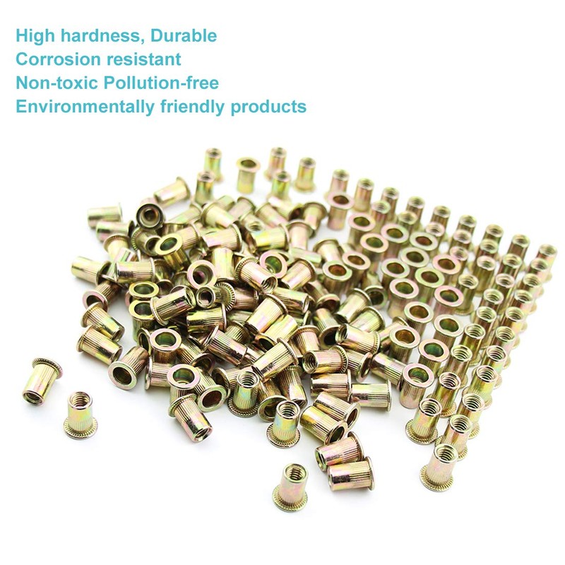 100Pcs 1/4"-20 UNC Rivet Nuts, Carbon Steel Zinc Plated Flat