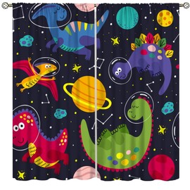 Kids Dino Outer Space Curtains,Cute Cartoon Dinosaur Starry Star Curtains Boys Girls Bedroom Living Room Study Room Baby Room Rod Pocket Window Drapes Set 2 Panels,42x54 Inches, Style-1