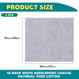 Knitgrip 2 Pack 20 x 18 Inches Needlepoint Canvas 18 Mesh Blank White Canvas Pure Cotton Needlepoint Mesh Twist Interlock for Embroidery DIY Knit Crochet Projects Make Dividers
