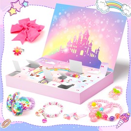 Advent Calendar 2024 Children Girls Christmas Countdown Calendar Girls Hair Accessories Necklaces DIY 24 Filling Advent Calendar Jewellery Toy Christmas Calendar for Girls 3-12 Years