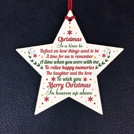 RED OCEAN CHRISTMAS BAUBLE Wooden Star Memorial Plaque For Mum Dad Nan Grandad Friend Tree Decoration