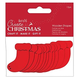 Create Christmas Wooden Shapes, Stockings, Red, Pack of 12, Suitable for Home, Wood Paint, Wooden Toys and Card Craft, Ideal for Christmas Decorations and Card Making Supplies
