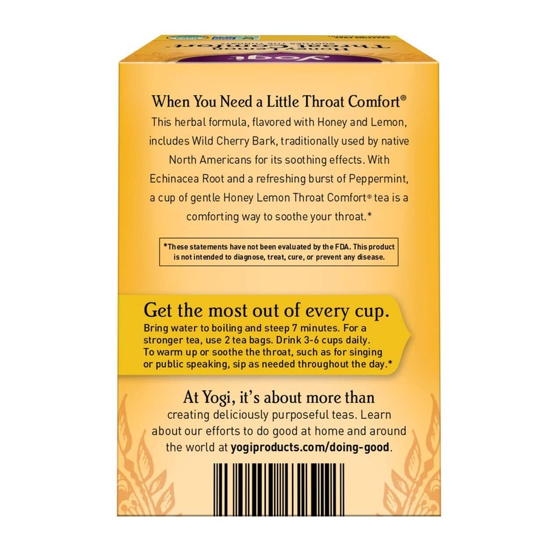 Yogi Tea, Honey Lemon Throat Comfort, 16 Count, Packaging May