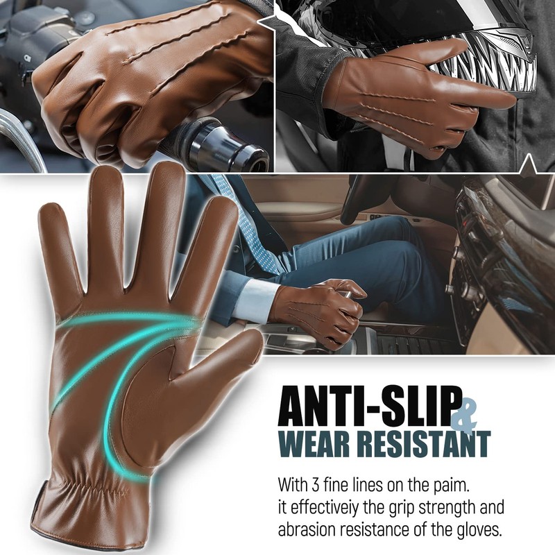 QUKOPSE Winter Leather Gloves for Men,Touchscreen Snow Driving Gloves with