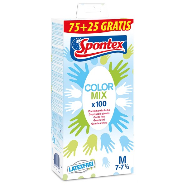 Spontex Colour Mix Disposable Gloves, Colourful and Latex Free, 75
