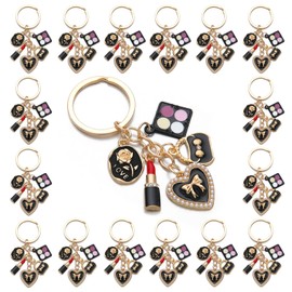 PHAETON 10PCS Keychains with Eye Shadow Plate Lipstick Enameled Handbag Charms Pedant for Women Enthusiast Keychain Set Makeup Lovers Gift Cosmeticians Gift Make up Decoration Favor, Black/Gold,