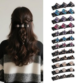 FHUIEWRY 12 PCS Sparkling Crystal Stone Braided Hair Clips, Rhinestone Hair Clip Hair Accessories Duckbill Clips, 3 Small Hair Barrettes Braided Hair Clips for Women