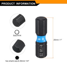 sourcing map 2pcs H1/4 SAE Hex Screwdriver Bit 1/4" Hex Shank 25mm/1" Length Magnetic Hexagon Head Hex Bits S2 Steel Screw Driver Bit Industrial Grade Electric Drill Bits