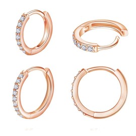 LICHUAN Silver Hoop Earrings for Women, Hoop Earrings with AAA Zirconia, Hypoallergenic, Small Sleeping Hoop Earrings for Birthday Gift - 2 Pairs, Silver, Stainless Steel