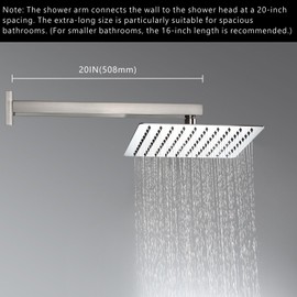 Voolan 20" Square Shower Arm with Flange and Teflon Tape, Extension Shower Head Arm for Bathroom Fixed Shower Head, Solid Stainless Steel, Wall Mounted (Brushed Nickel)