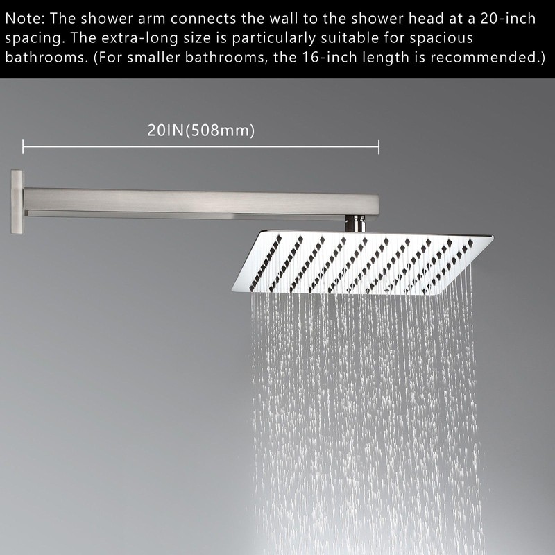 Voolan 20" Square Shower Arm with Flange and Teflon Tape,