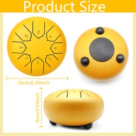 Anvin Steel Tongue Drum 6 Inch 8 Notes Metal Hand Drum with Drum Mallets Music Book Rain Drum Sound Healing Instruments for Meditation Yoga Zen Entertainment Gifts(Gold)