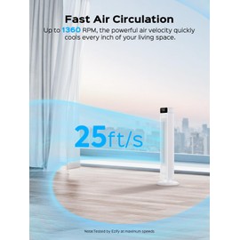 Ezify Tower Fan for Bedroom, 25ft/s High Velocity, 90° Oscillating Tower Fan with Remote, 30dB, 6 Speeds &4 Modes, Easy Clean Design, Child-Safe, Cooling Fan for Home Office Dorms