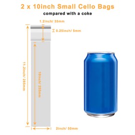 Edvision 300Pcs 2" x 10" Poly Cellophane Bags, 1.4Mil Thick Transparent OPP Cello Bags, Self Sealing Resealable Small Plastic Bags for Packing Snacks, Candies, Candle, Soap, Jewelry, Cards