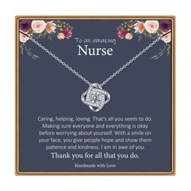 Ieftop Nurse Necklaces for Women - 14K White Gold Plated Cubic Zirconia Love Knot Jewelry Gifts for Nurses & Doctors