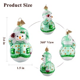 HZYC Snowman Christmas Ornaments,Glass Blown Ornaments for Christmas Tree,Green Snowman Collection Figurine Hanging Ornaments,Christmas Decorations for Xmas Tree Holiday Party Daily Gifts
