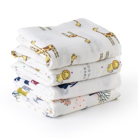 Bunnikins & Clover Muslin Swaddle Blankets for Boys and Girls, Baby Receiving Blankets Unisex, Newborn Essentials for Registry & Gift, 47x47 inches, Set of 4