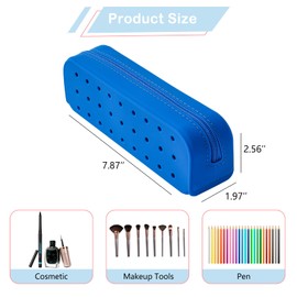 RSRSLEII Cute Silicone Makeup Brush Holder with Holes, Soft Portable Cosmetic Brush Bag with Zipper, Travel Makeup Brush Case（04Dark Blue）