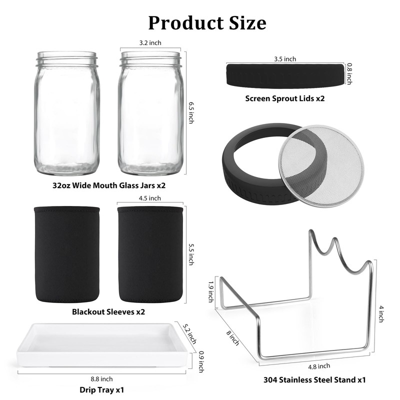 Kitmiido Organic Seed Sprouting Jar Kit – 2 × 32