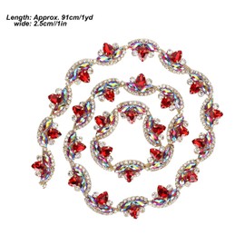 TOPINCN Flower Shaped Crystal Rhinestone Chain Bridal Applique Beaded Trim Chain Crystal Rhinestone Trim Chain for Clothing Necklace Ear-Drop Decoration(RED)