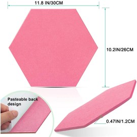 6 Pcs Hexagon Felt Wall Tiles, Self Adhesive Cork Board Hexagon Bulletin Boards with Push Pins, Large Size Felt Cork Board Tiles Memo Notice Board for Office Classroom Bedroom Home Wall Decor (Pink)