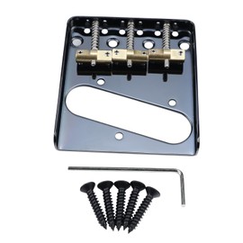 OVSAL Vintage Fixed Guitar Bridge with Brass Compensated 3-Saddle Steel Baseplate 10.8mm Guitar Bridge Compatible with Vintage Telecaster Tele Style Electric Guitar Replacement Parts Black