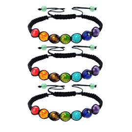 Bonnerish 3Pcs 7 Chakra Bracelets for Women, 8mm Lava Rock 7 Chakras Crystal Bracelet, Healing Natural Stones Beaded Bracelet Yoga beads Bracelets