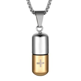STWTR Stainless Steel Cylindrical Souvenir Capsule Pill Pendant Necklace, Cremated Ashes Pill Container Necklace