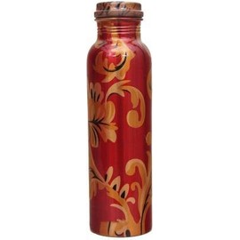 OSNICA Pure Copper Bottle, Handmade Floral Meena Printed Design Joint Free & Leak Proof 1000 ml Bottle