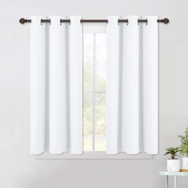 NICETOWN Paneles de Cortinas Bloqueo del 50% de los Rayos del Sol para Ventana pequeña de Dormitorio, Ojales en la Parte Superior (2 Paneles, 107 x 114 cm, Color Blanco)